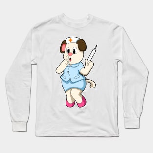 Dog as Nurse with Syringe Long Sleeve T-Shirt